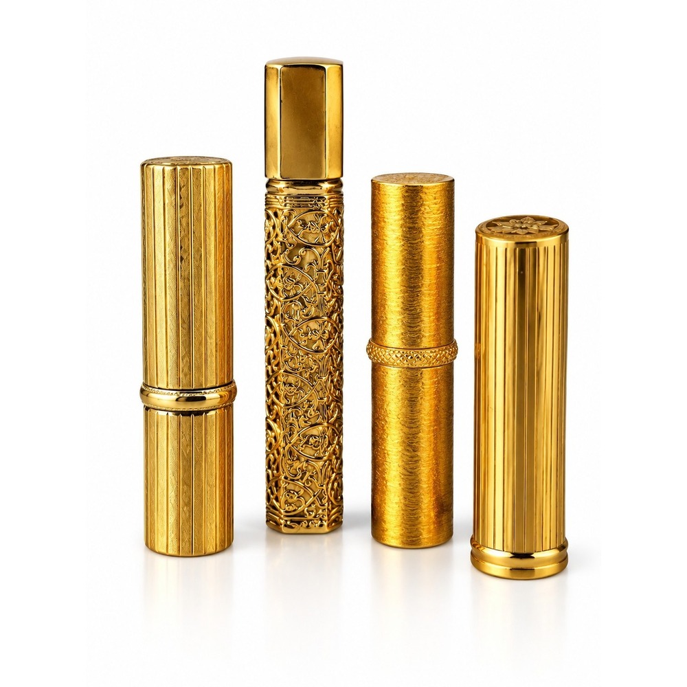 Vintage Lot Of 4 Gold Filigree Metal Revlon Refillable Lipstick Perfume Tubes